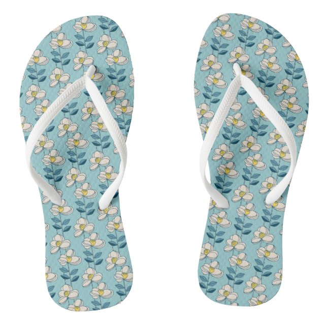 Mid-Century Modern Floral Leaf Pattern Flip Flops (Footbed)