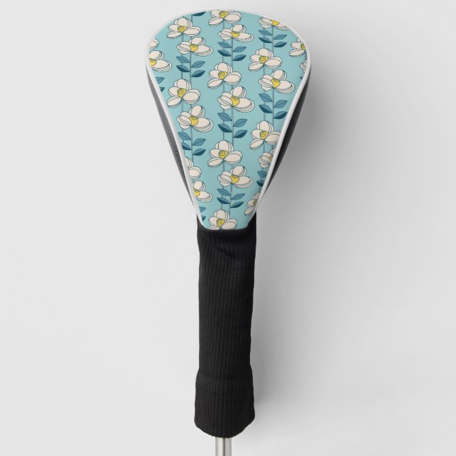 Mid-Century Modern Floral Leaf Pattern Golf Head Cover (Front)