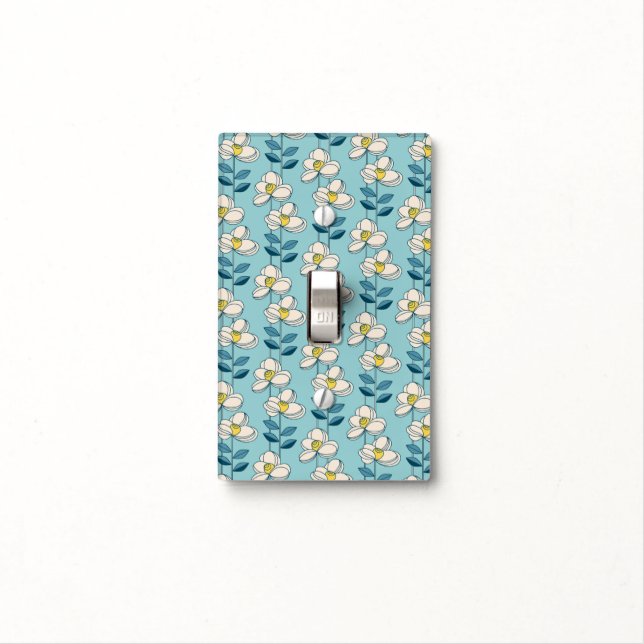 Mid-Century Modern Floral Leaf Pattern Light Switch Cover (In Situ)