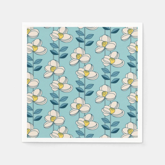 Mid-Century Modern Floral Leaf Pattern Napkins (Front)