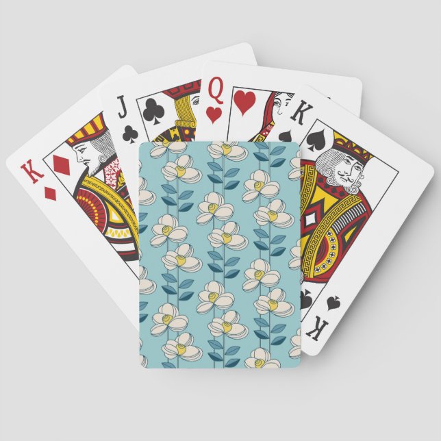 Mid-Century Modern Floral Leaf Pattern Poker Cards (Back)