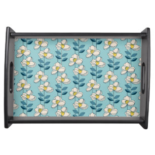 Mid-Century Modern Floral Leaf Pattern Serving Tray