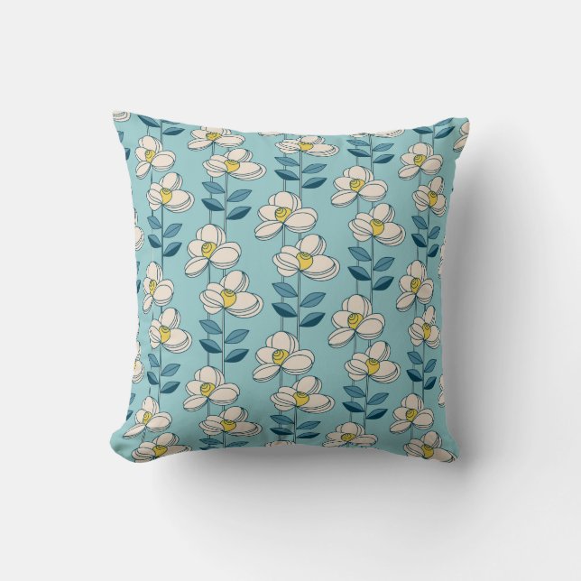 Mid-Century Modern Floral Leaf Pattern Throw Pillow (Front)