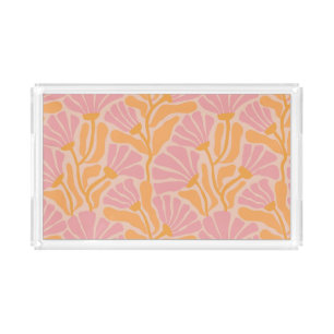 Mid Century Modern Floral Pattern Acrylic Tray