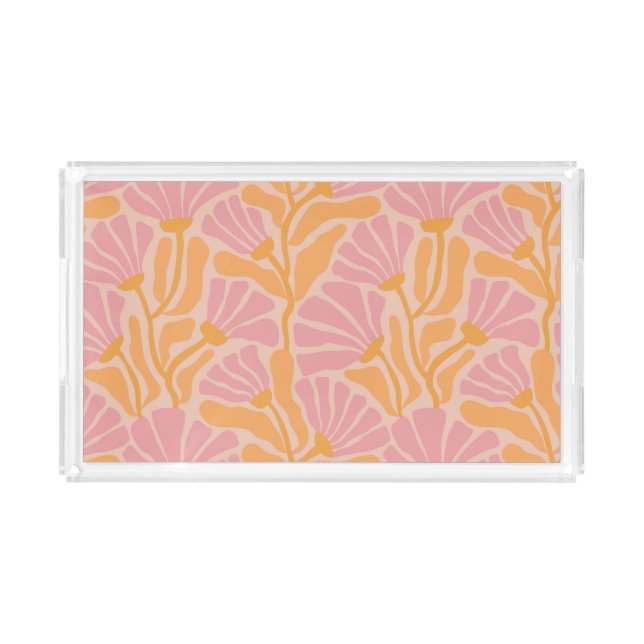 Mid Century Modern Floral Pattern Acrylic Tray (Front)