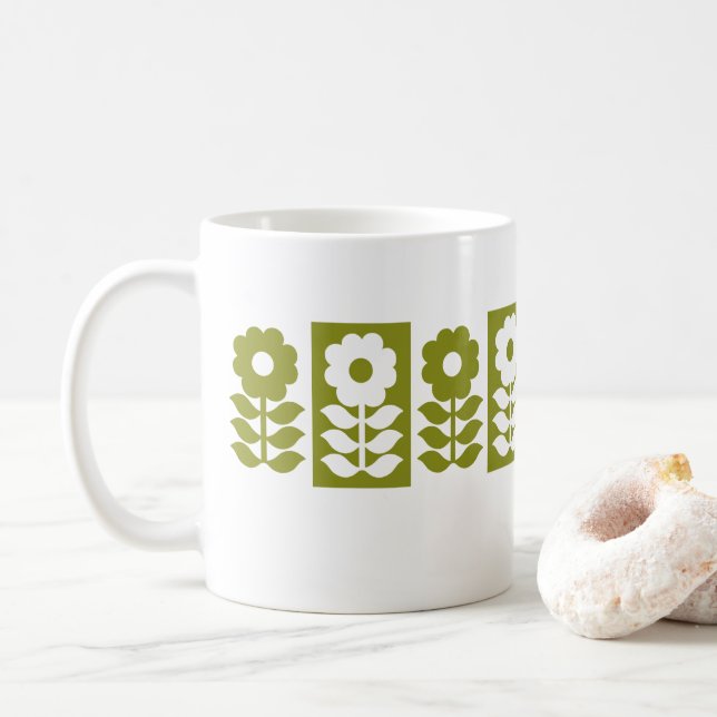 Mid Century Modern Floral Pattern Coffee Mug (With Donut)