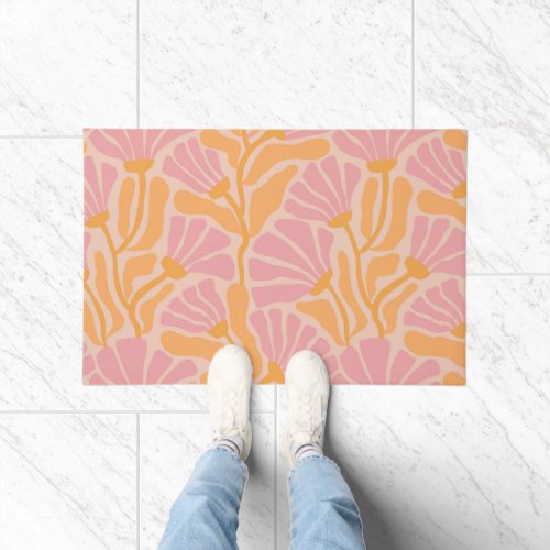 Mid Century Modern Floral Pattern Doormat