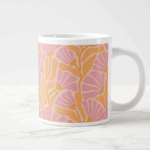 Mid Century Modern Floral Pattern Giant Coffee Mug