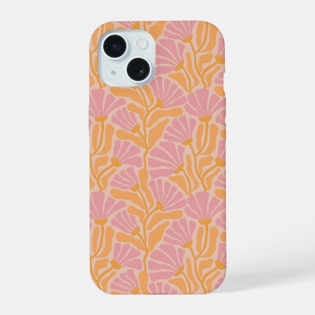 Mid Century Modern Floral Pattern iPhone 15 Case (Back)