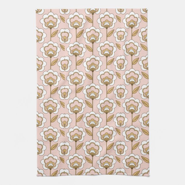Mid-Century Modern Floral Pattern Kitchen Towel (Vertical)