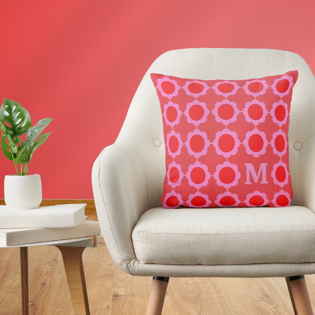 Mid Century Modern Floral Pattern Monogram Throw Pillow (Creator Uploaded)