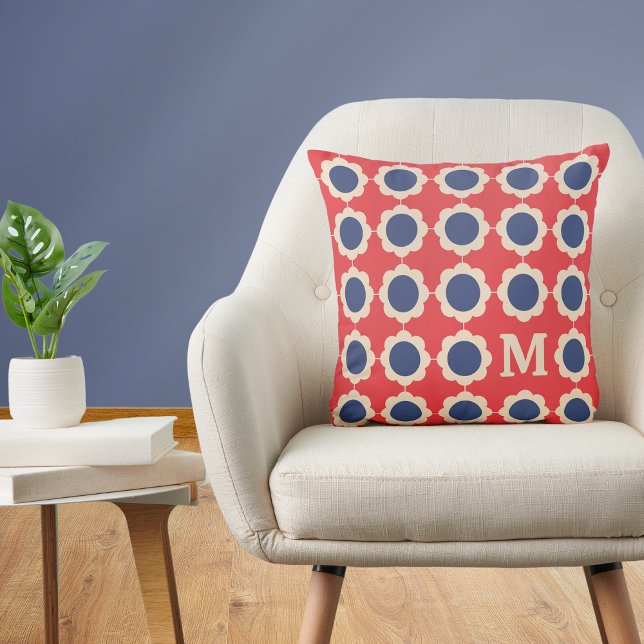 Mid Century Modern Floral Pattern Monogram Throw Pillow (Creator Uploaded)