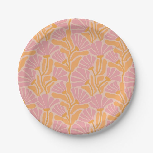 Mid Century Modern Floral Pattern Paper Plates (Front)
