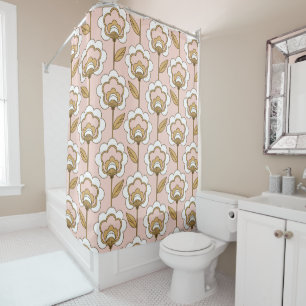 Mid-Century Modern Floral Pattern Shower Curtain