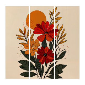 Mid-Century Modern Floral Triptych Wall Art Set