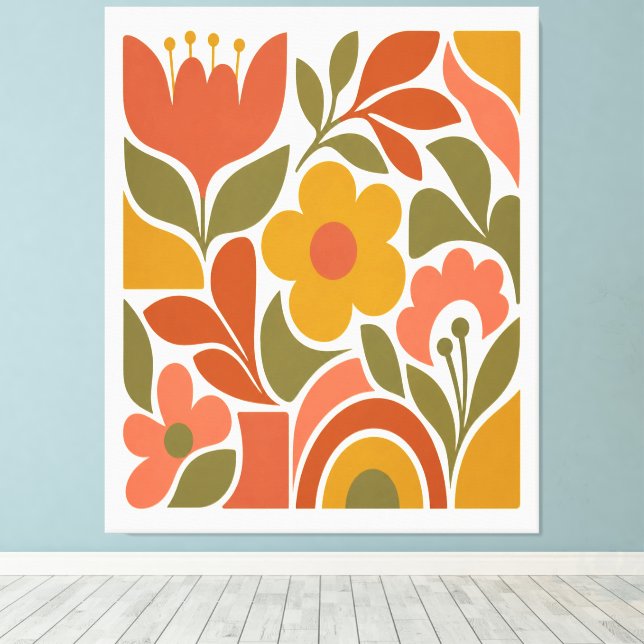 Mid Century Modern Floral Wall Art  Retro  (Insitu(Wood Floor))