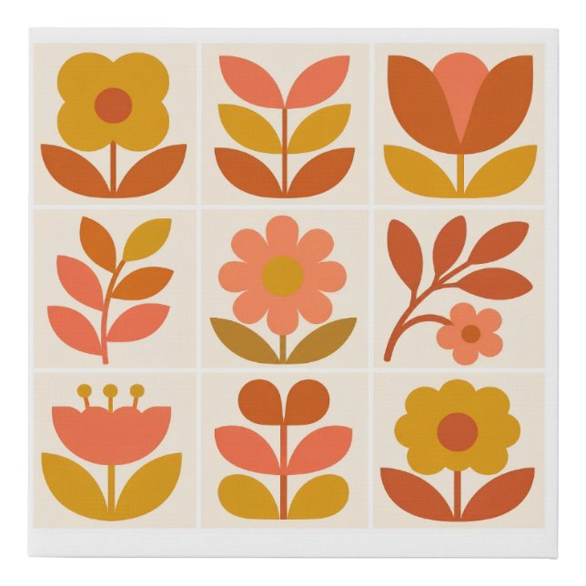 Mid Century Modern Floral Wall Art  Retro Abstract (Front)
