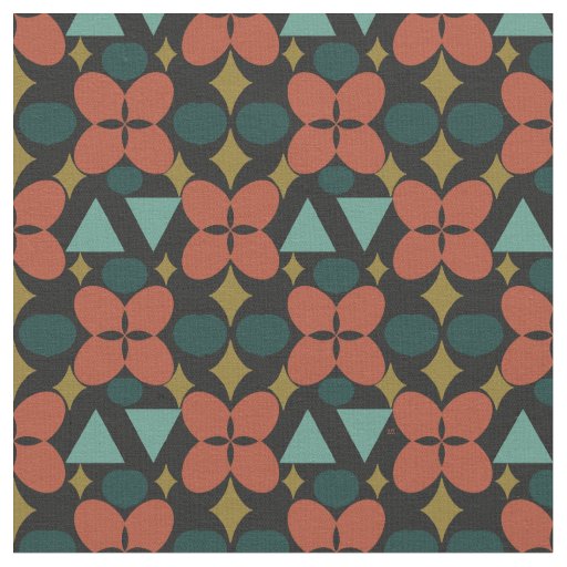 Mid Century Modern Flower Diamond Black Pattern Fabric