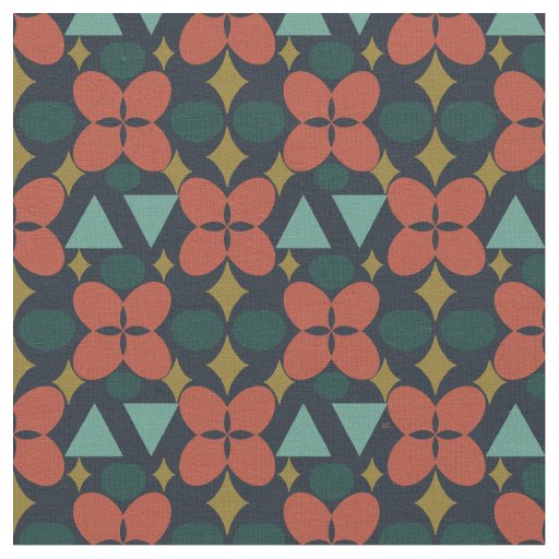 Mid Century Modern Flower Diamond Blue Pattern Fabric