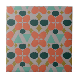 Mid Century Modern Flower Diamond Gray Ceramic Tile