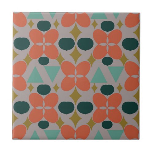 Mid Century Modern Flower Diamond Gray  Ceramic Tile