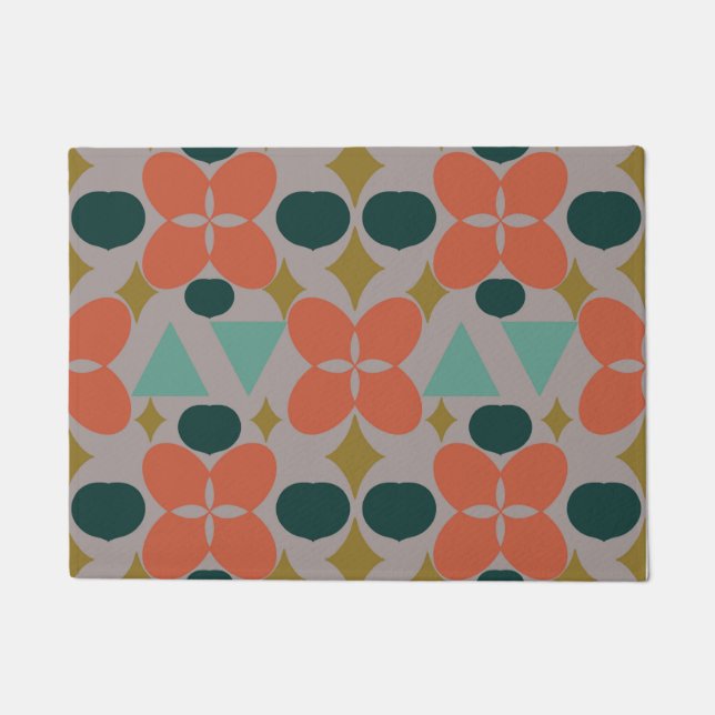 Mid Century Modern Flower Diamond Gray  Doormat (Front)