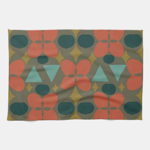 Mid Century Modern Flower Diamond Green Kitchen Towel