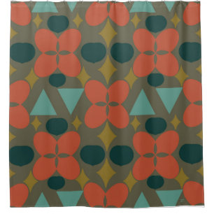 Mid Century Modern Flower Diamond Green Shower Curtain