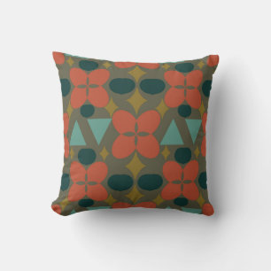 Mid Century Modern Flower Diamond Green Throw Pillow