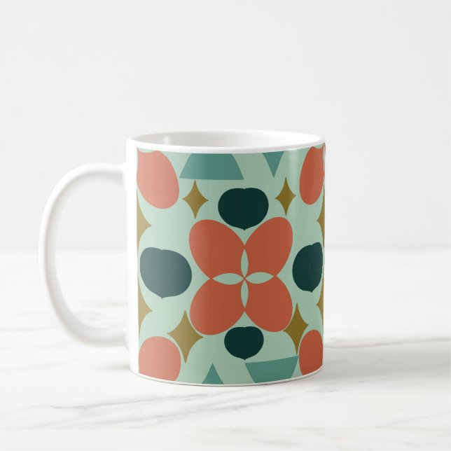 Mid Century Modern Flower Diamond Mint  Coffee Mug (Left)