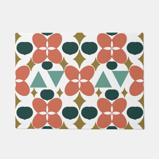 Mid Century Modern Flower Diamond Pattern Doormat (Front)