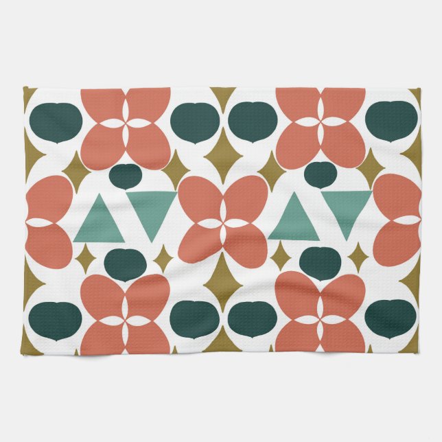 Mid Century Modern Flower Diamond Pattern  Kitchen Towel (Horizontal)