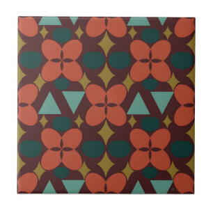 Mid Century Modern Flower Diamond Red Ceramic Tile