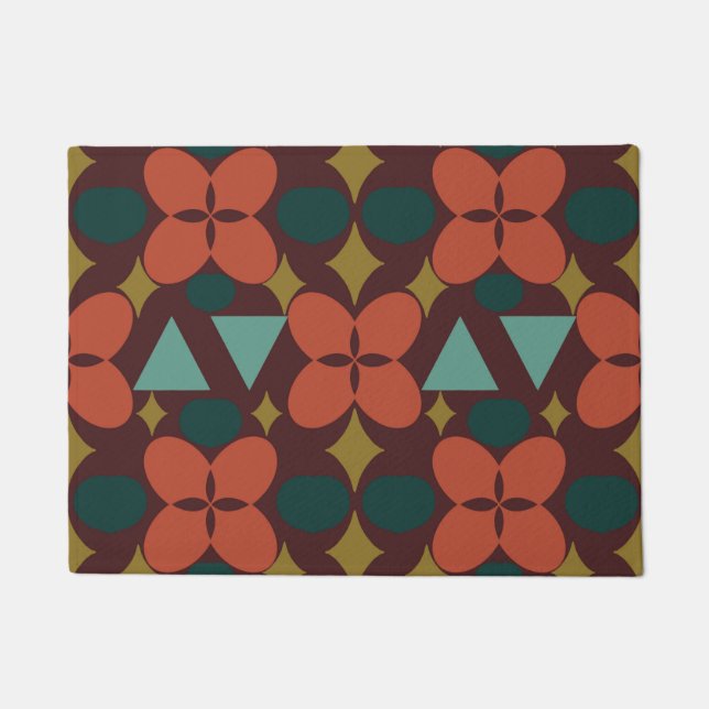 Mid Century Modern Flower Diamond Red  Doormat (Front)