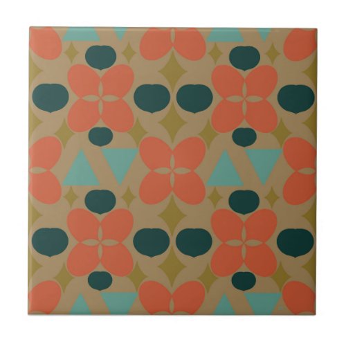 Mid Century Modern Flower Diamond Taupe  Ceramic Tile