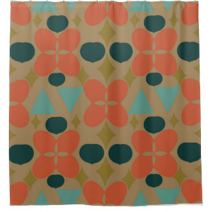 Mid Century Modern Flower Diamond Taupe Shower Curtain