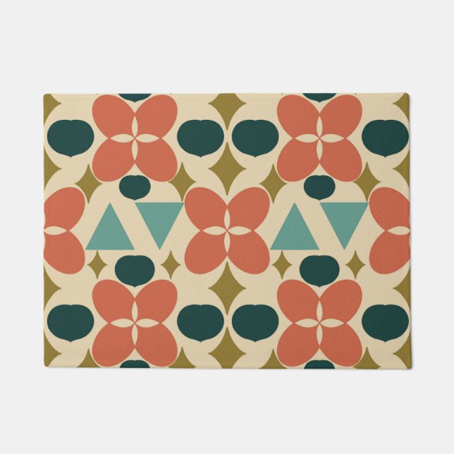 Mid Century Modern Flower Diamond Yellow Doormat (Front)