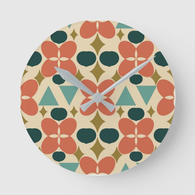 Mid Century Modern Flower Diamond Yellow  Round Clock (Front)