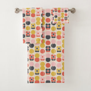 Mid-Century Modern Flower Pattern Bath Towel Set
