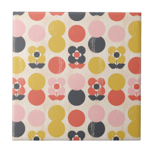 Mid-Century Modern Flower Pattern Ceramic Tile