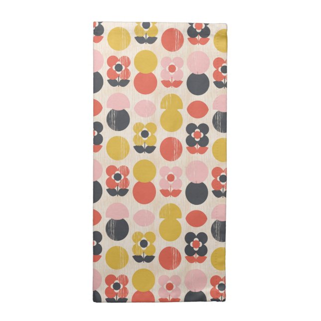 Mid-Century Modern Flower Pattern Cloth Napkin (Half Fold)