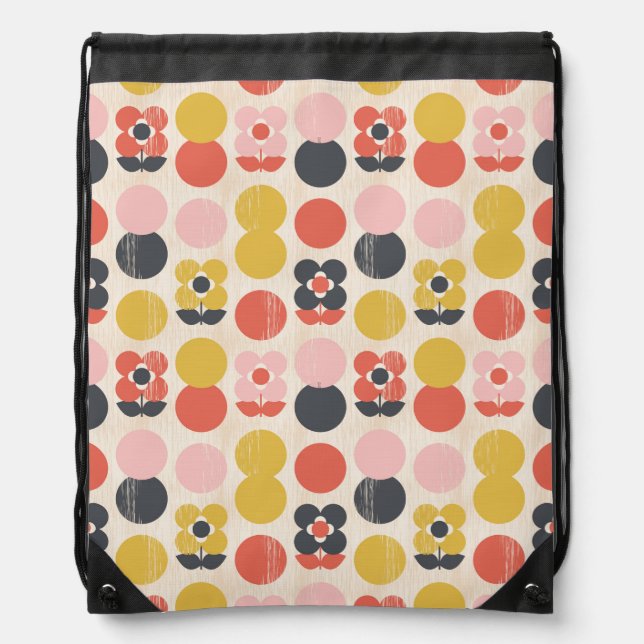 Mid-Century Modern Flower Pattern Drawstring Bag (Front)