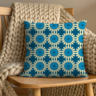 Mid-Century Modern Flower Pattern Throw Pillow