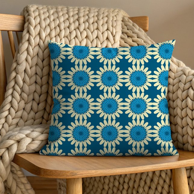 Mid-Century Modern Flower Pattern Throw Pillow (Creator Uploaded)