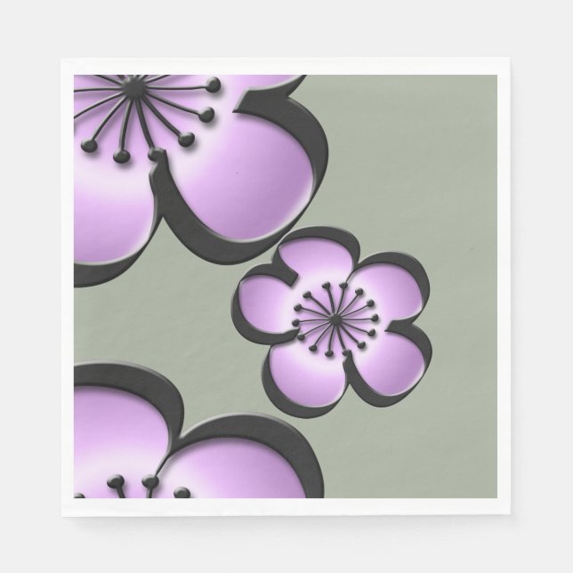 Mid-Century Modern Flower - Purple, Black, Gray Paper Napkins (Front)