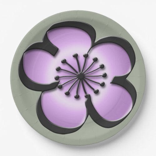 Mid_Century Modern Flower _ Purple Black Gray Paper Plates
