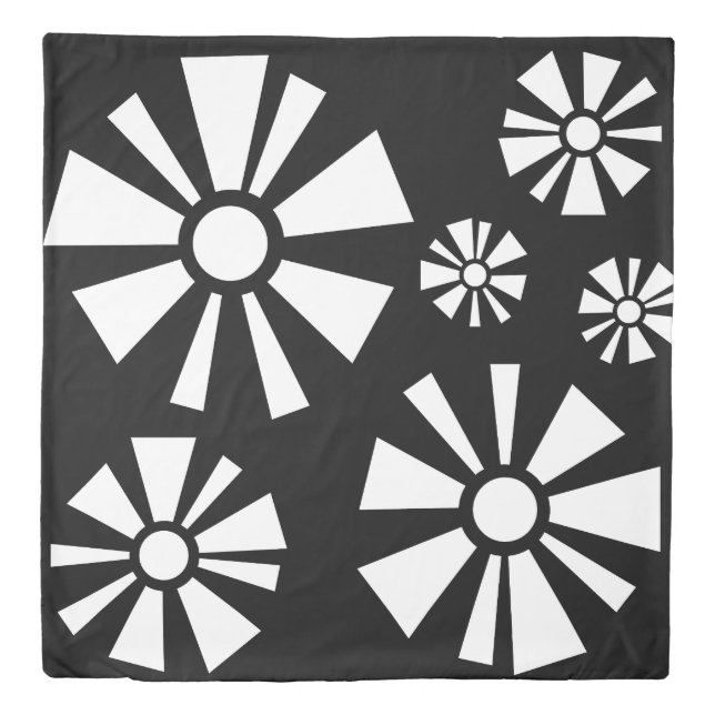 Mid Century Modern Flowers Black White Duvet Cover (Front)