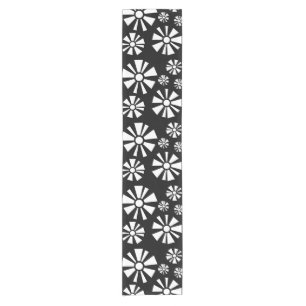 Mid Century Modern Flowers Black White Short Table Runner