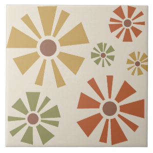 Mid Century Modern Flowers Multicolored Ceramic Tile