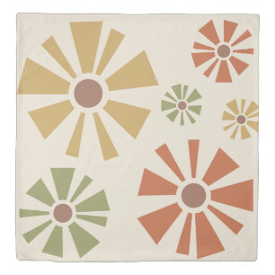 Mid Century Modern Flowers Multicolored Duvet Cover